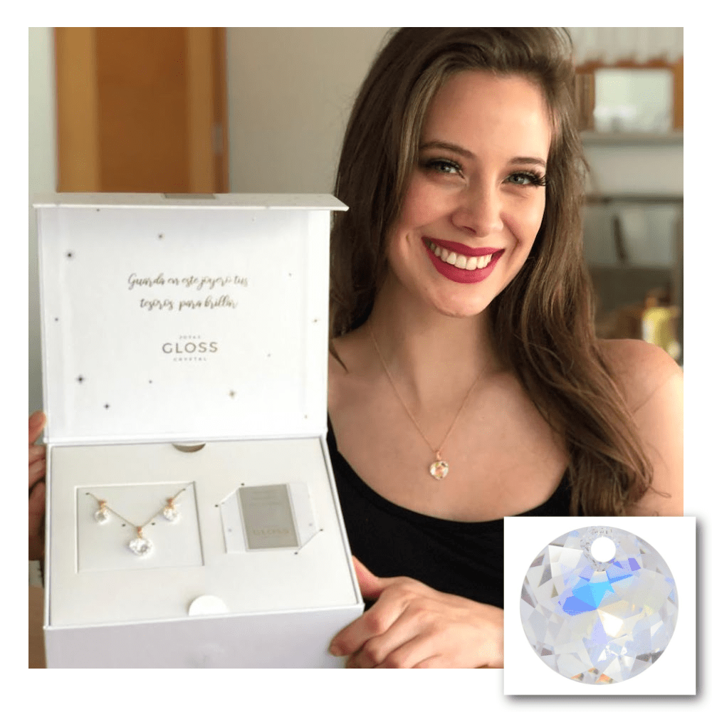 Joyero + Conjunto Punto de Luz Oro Swarovski - Joyas Gloss Crystal
