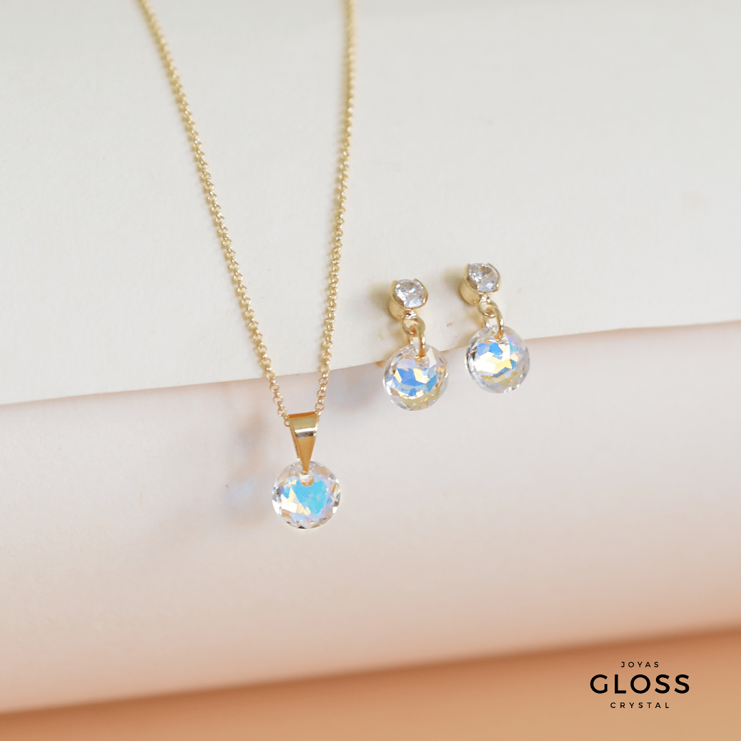 Joyero + Conjunto Punto de Luz Oro Swarovski - Joyas Gloss Crystal