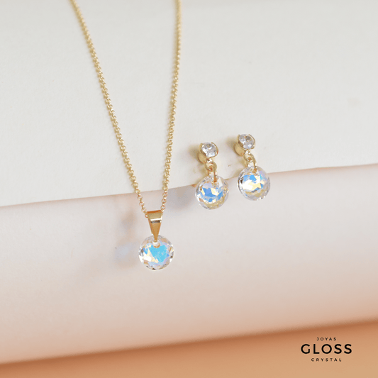 Joyero + Conjunto Punto de Luz Oro Swarovski - Joyas Gloss Crystal