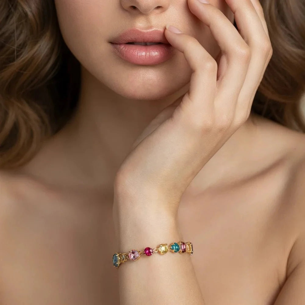 Pulsera Emperatriz Colores Baño de Oro 18k - Joyas Gloss Crystal