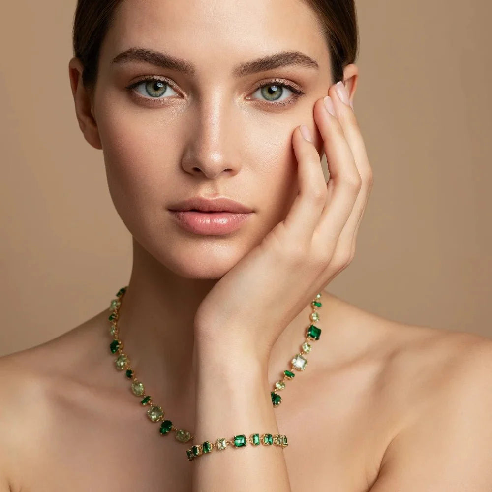 Pulsera Emperatriz Esmeralda Baño de Oro 18k - Joyas Gloss Crystal