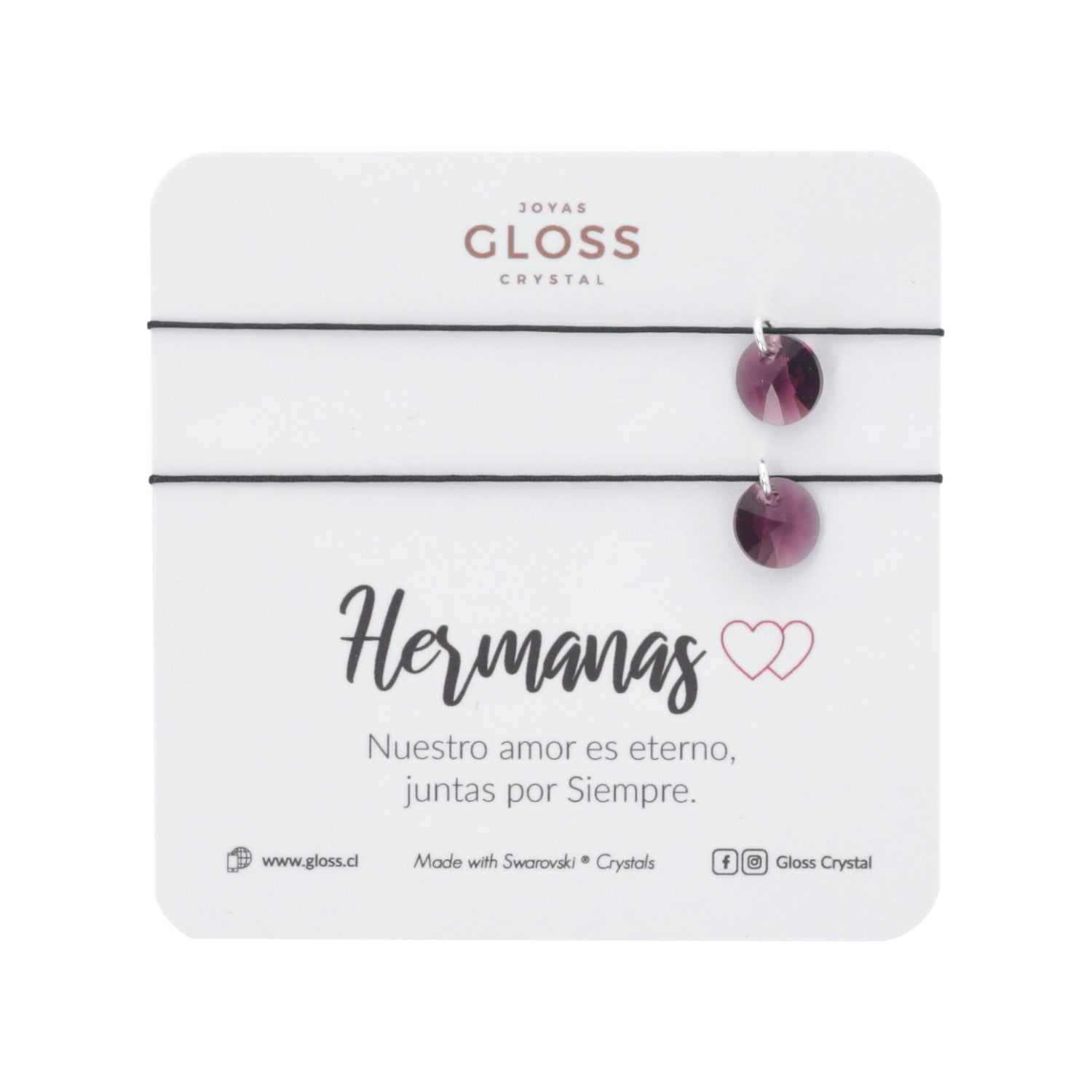Pulsera Hermanas Morado Hilo Cristal Genuino - Joyas Gloss Crystal