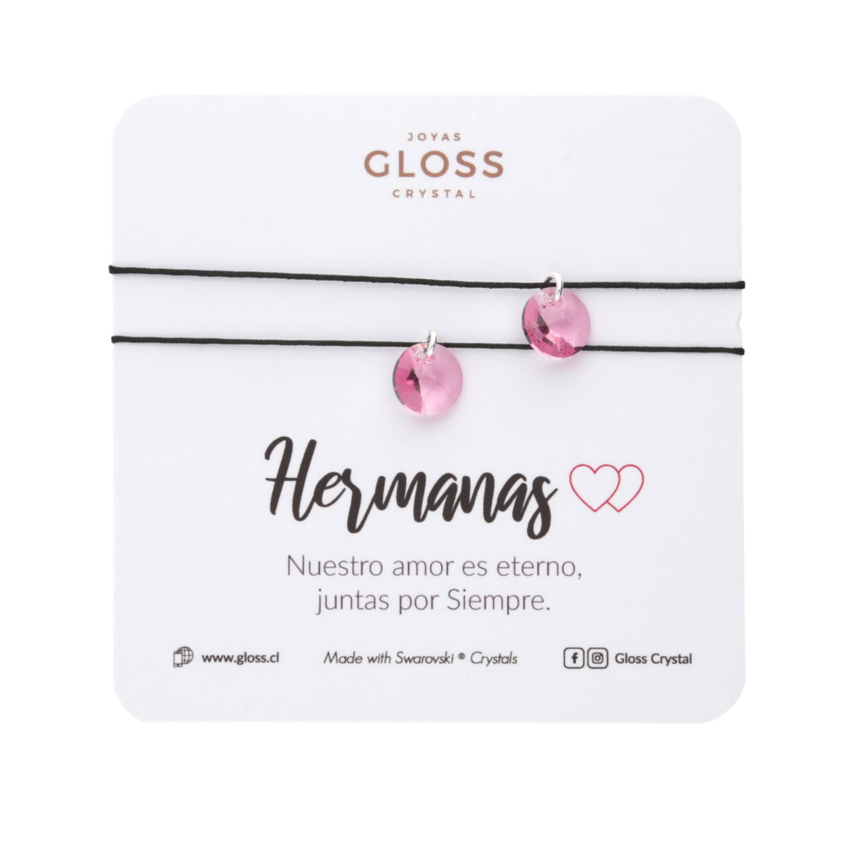 Pulsera Hermanas Rosado Hilo Cristal Genuino - Joyas Gloss Crystal