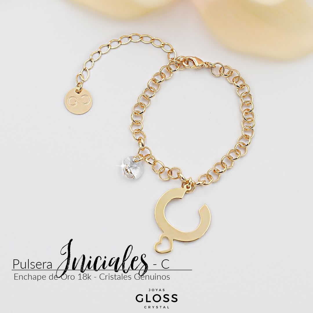 Pulsera Iniciales - Letra Grande - Joyas Gloss Crystal